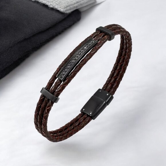 Rhonda Sutton Other - SUTTON Men's CZ Braided Leather Bracelet